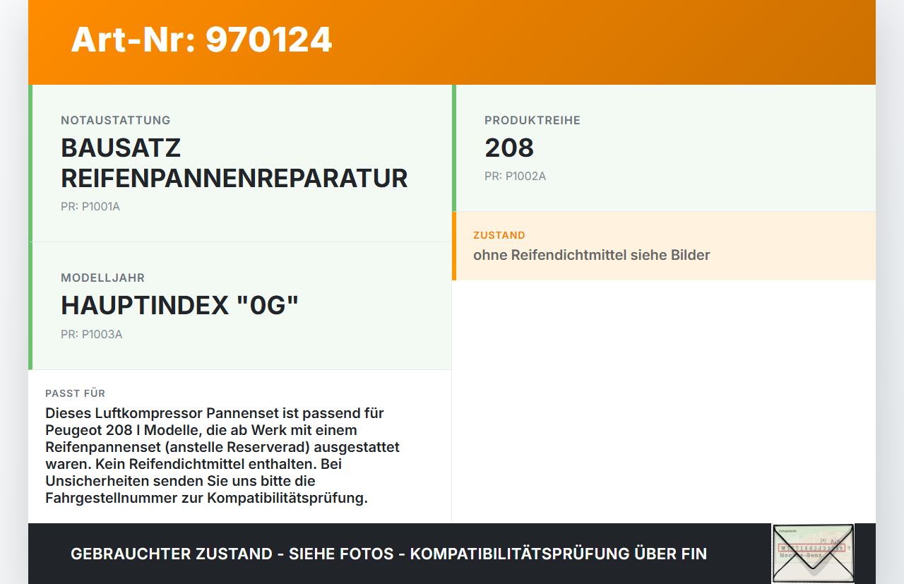 Peugeot 208 I 15-19 Luftkompressor Pannenset Peugeot 208 I 15-19 27.09.2017 10A120WIPSS gebraucht Vorschau 3