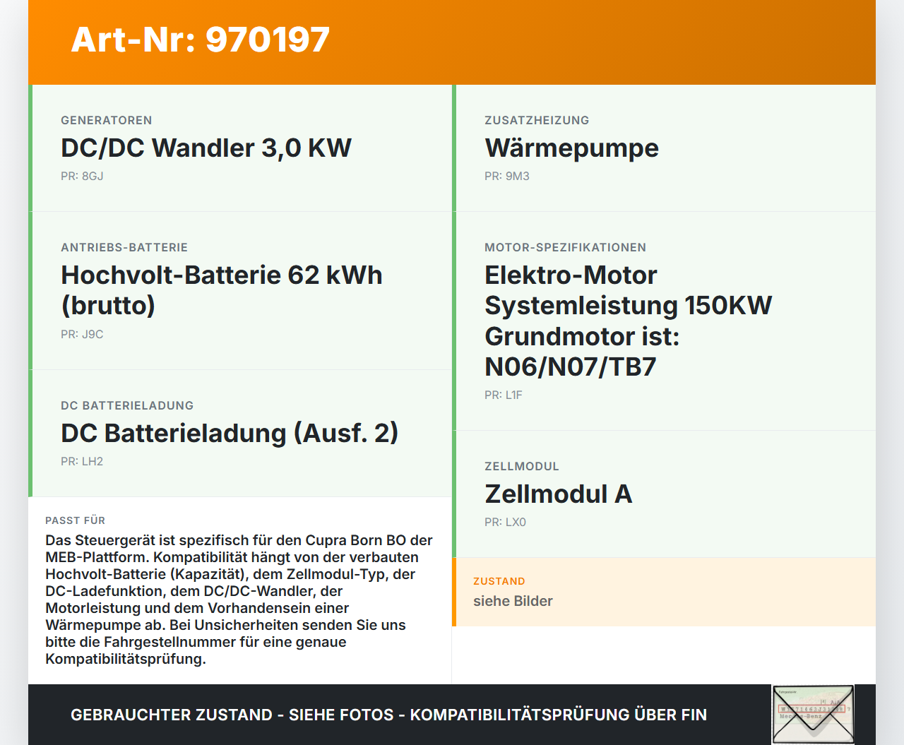 Cupra Born Pro K11 MEB Steuergerät ECU Modul BMS Batterie ECU_CMCP48 Cupra Born Pro K11 MEB 16.05.2023 0Z1915140F... Vorschau 3