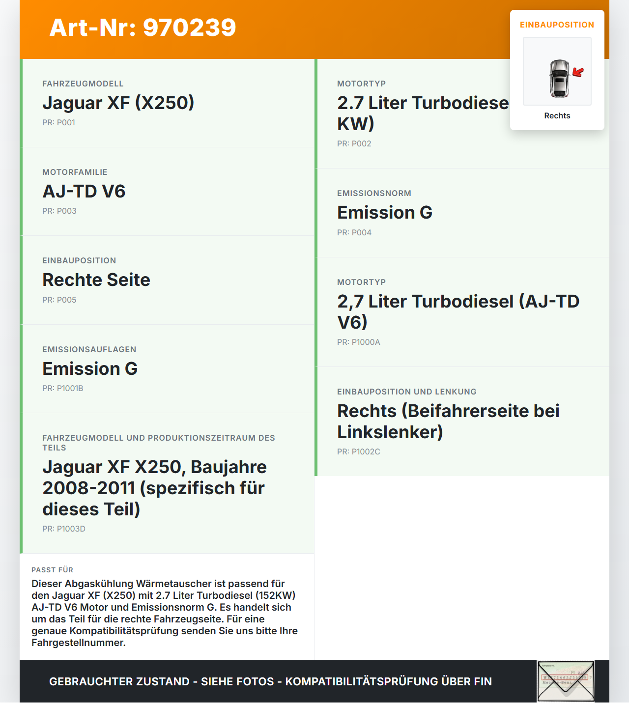 Jaguar XF X250 08-11 2,7D 152KW Abgaskühlung Wärmetauscher Rechts Jaguar XF X250 08-11 08.04.2009 4R8Q-9Y493-BN... Vorschau 3