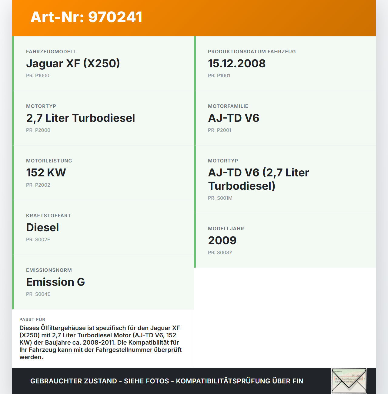 Jaguar XF X250 08-11 2,7D 152KW AJ-TD Ölfiltergehäuse Ölfilter Gehause Halter Jaguar XF X250 08-11 08.04.2009... Vorschau 3
