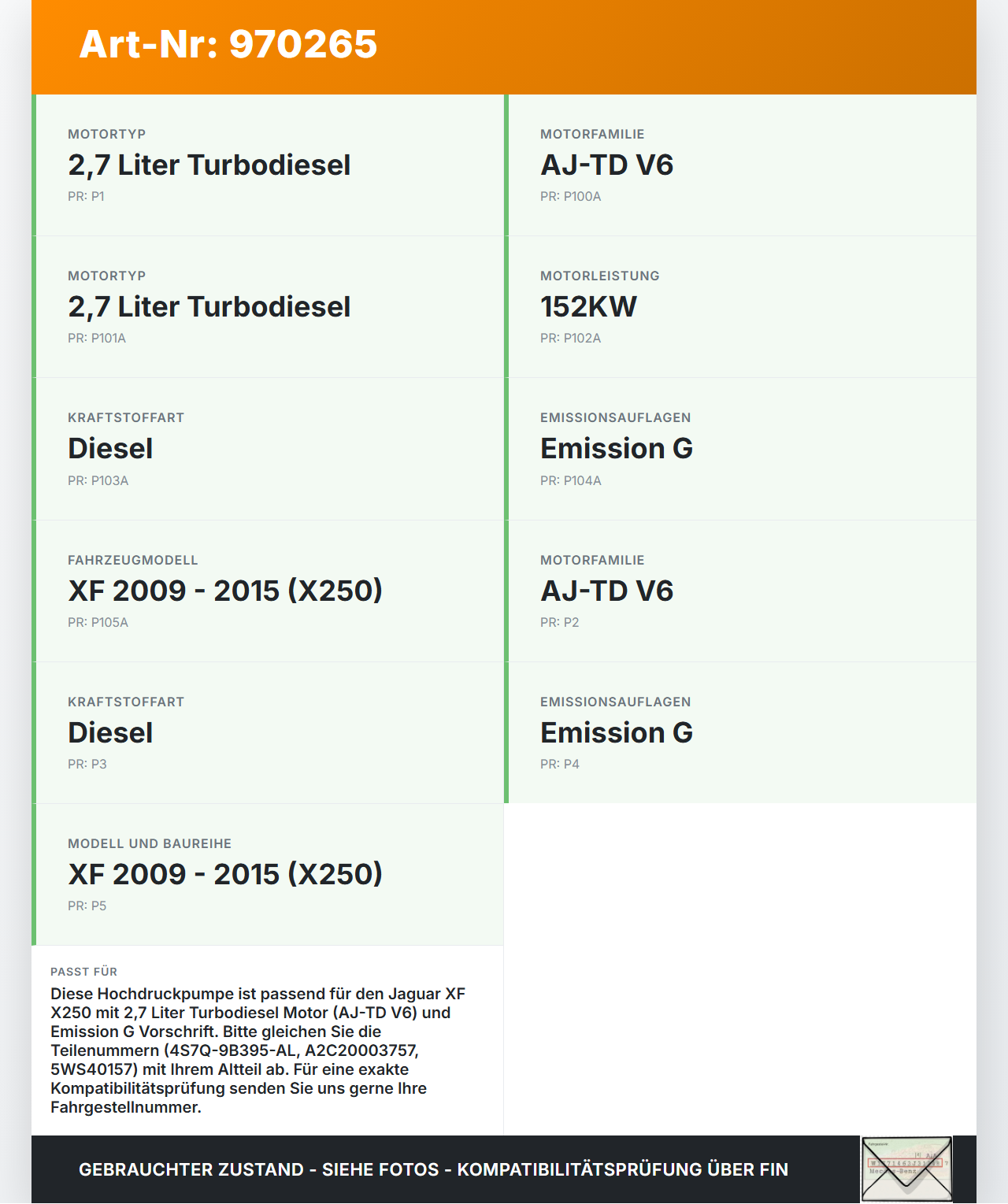Jaguar XF X250 08-11 2,7D 152KW Einspritzpumpe Hochdruckpumpe Jaguar XF X250 08-11 08.04.2009 C2C40185... Vorschau 3