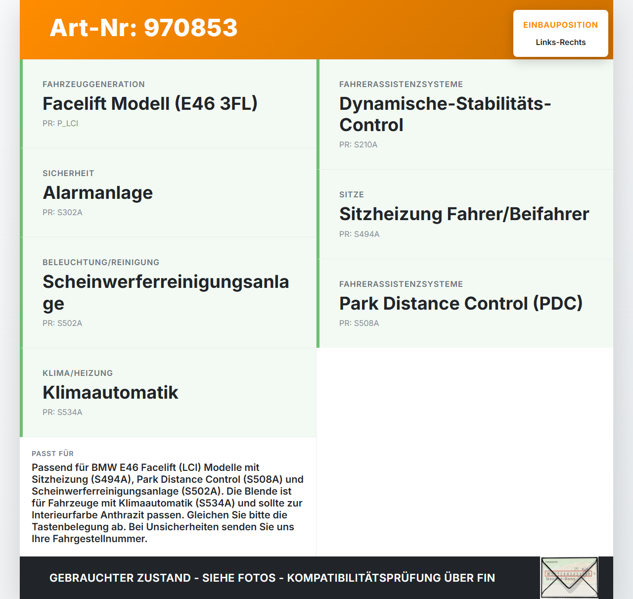 BMW E46 325XI LCI 03-06 Sitzheizung Schalter Regler Links und Rechts Blende BMW E46 325XI LCI 03-06 01.02.2002... Vorschau 3