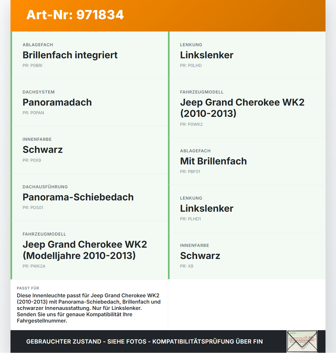 Jeep Grand Cherokee WK2 10-13 Innenleuchte Innenraumleuchte mit Brillenfach Schiebedachschalter Jeep Grand Cherokee... Vorschau 3