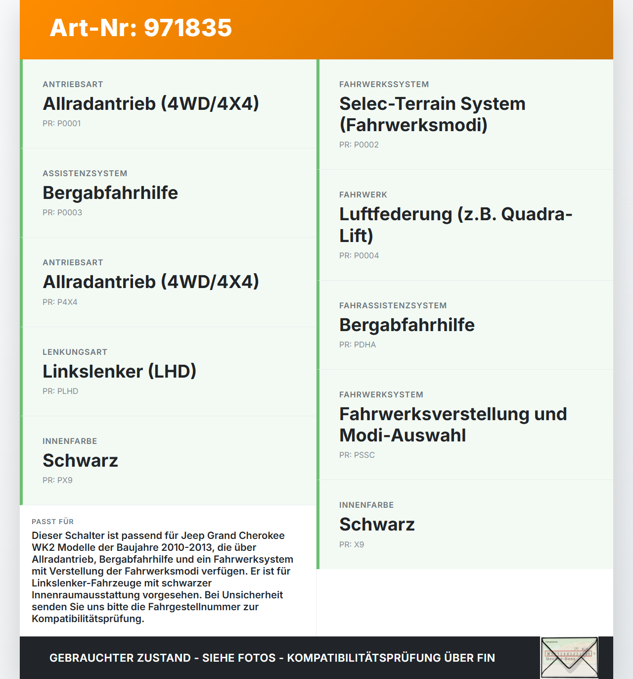 Jeep Grand Cherokee WK2 10-13 Schalter für Fahrwerksverstellung Fahrwerksmodi Zuschaltung 4WD Bergabfahrtassistent... Vorschau 3