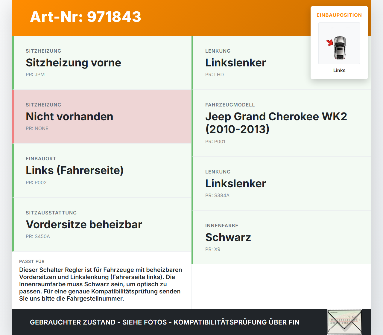 Jeep Grand Cherokee WK2 10-13 Schalter Regler für Sitzheizung Links Jeep Grand Cherokee WK2 10-13 11.02.2011... Vorschau 3