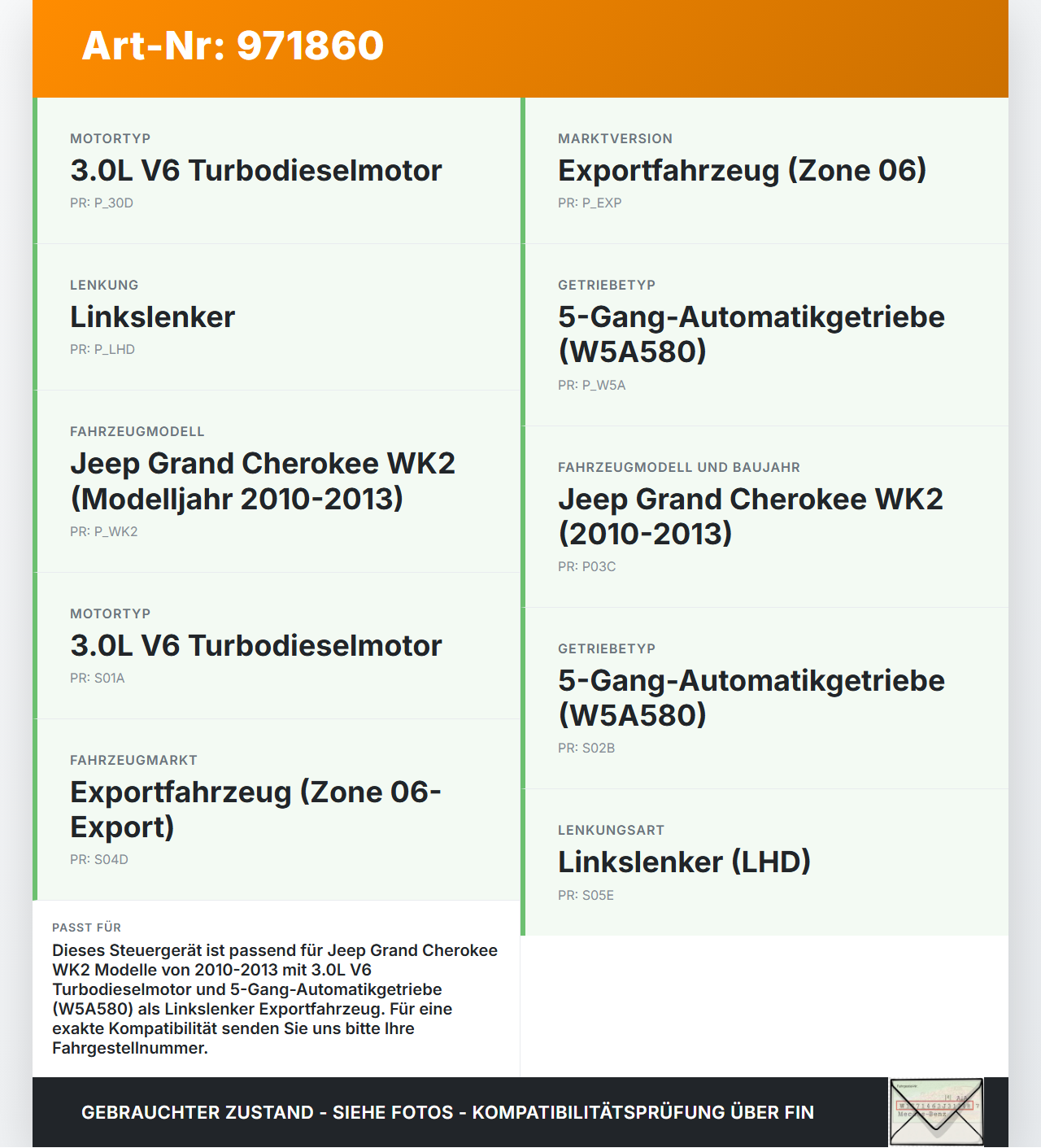 Jeep Grand Cherokee WK2 10-13 Steuergerät ECU Modul SG Sonstiges Jeep Grand Cherokee WK2 10-13 11.02.2011... Vorschau 3