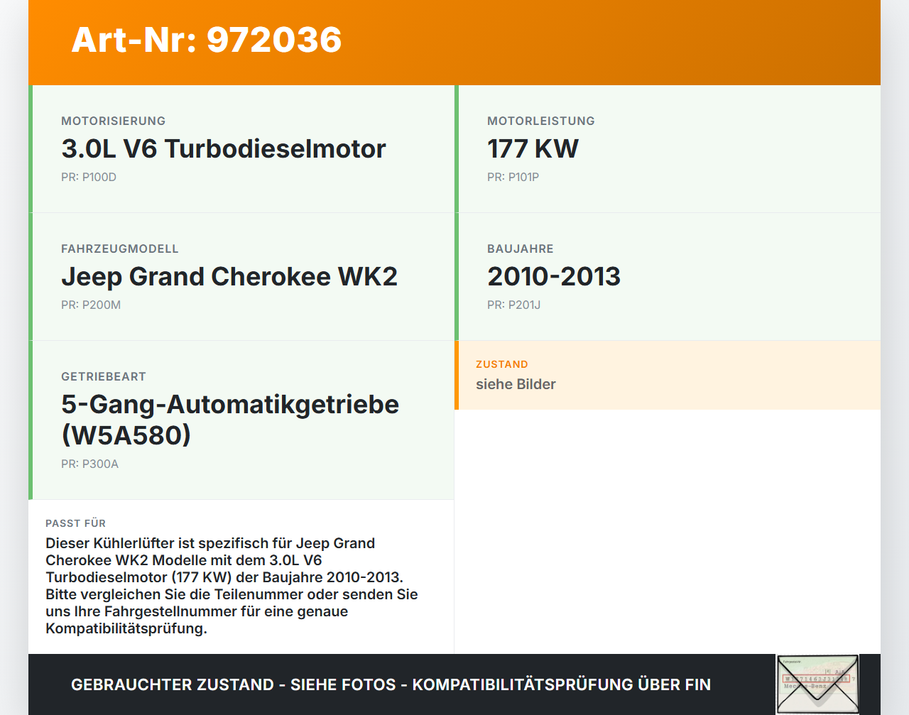 Jeep Grand Cherokee WK2 10-13 3,0d 177KW Lüfter Ventilator f. Kühler Jeep Grand Cherokee WK2 10-13 11.02.2011... Vorschau 3
