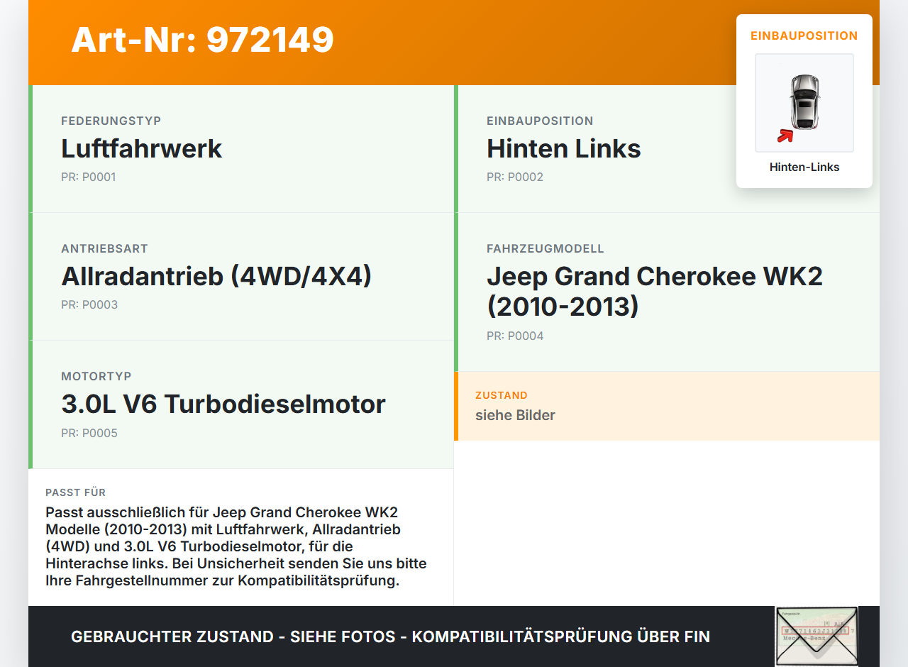 Jeep Grand Cherokee WK2 10-13 Feder Hinten Links Luftbalg Luftfahrwerk Jeep Grand Cherokee WK2 10-13 11.02.2011... Vorschau 3