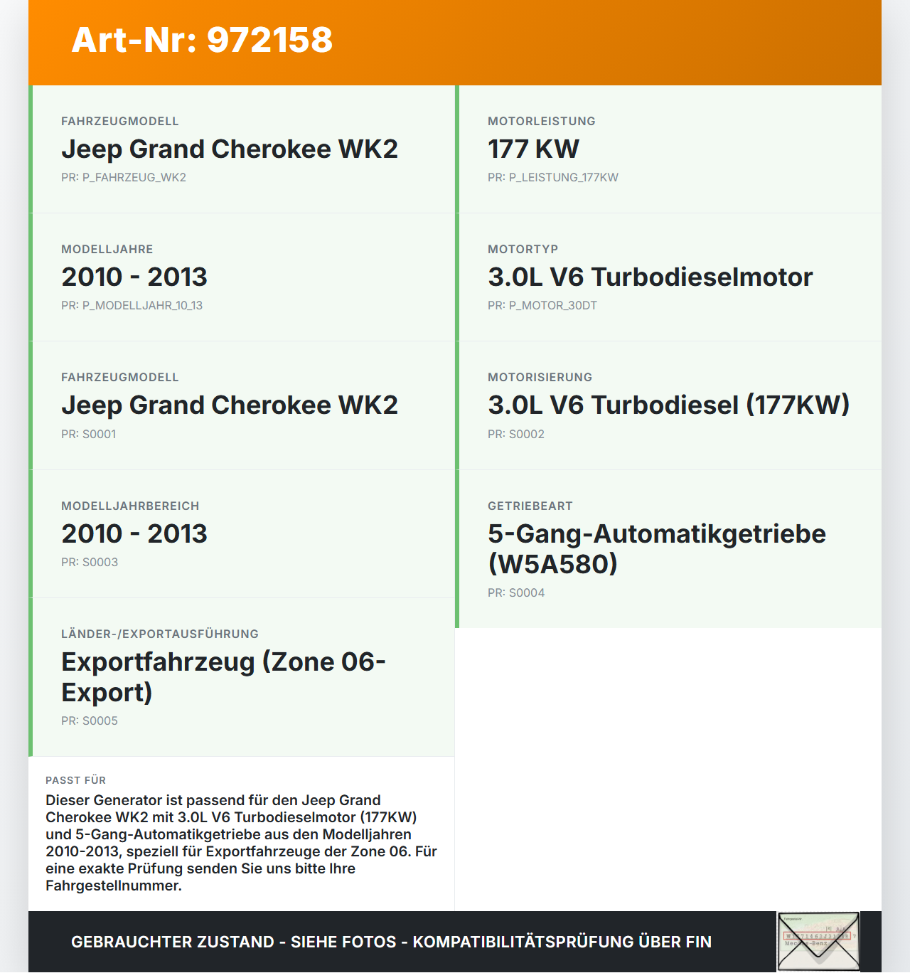Jeep Grand Cherokee WK2 10-13 3,0d 177KW Lichtmaschine Generator Jeep Grand Cherokee WK2 10-13 11.02.2011... Vorschau 3