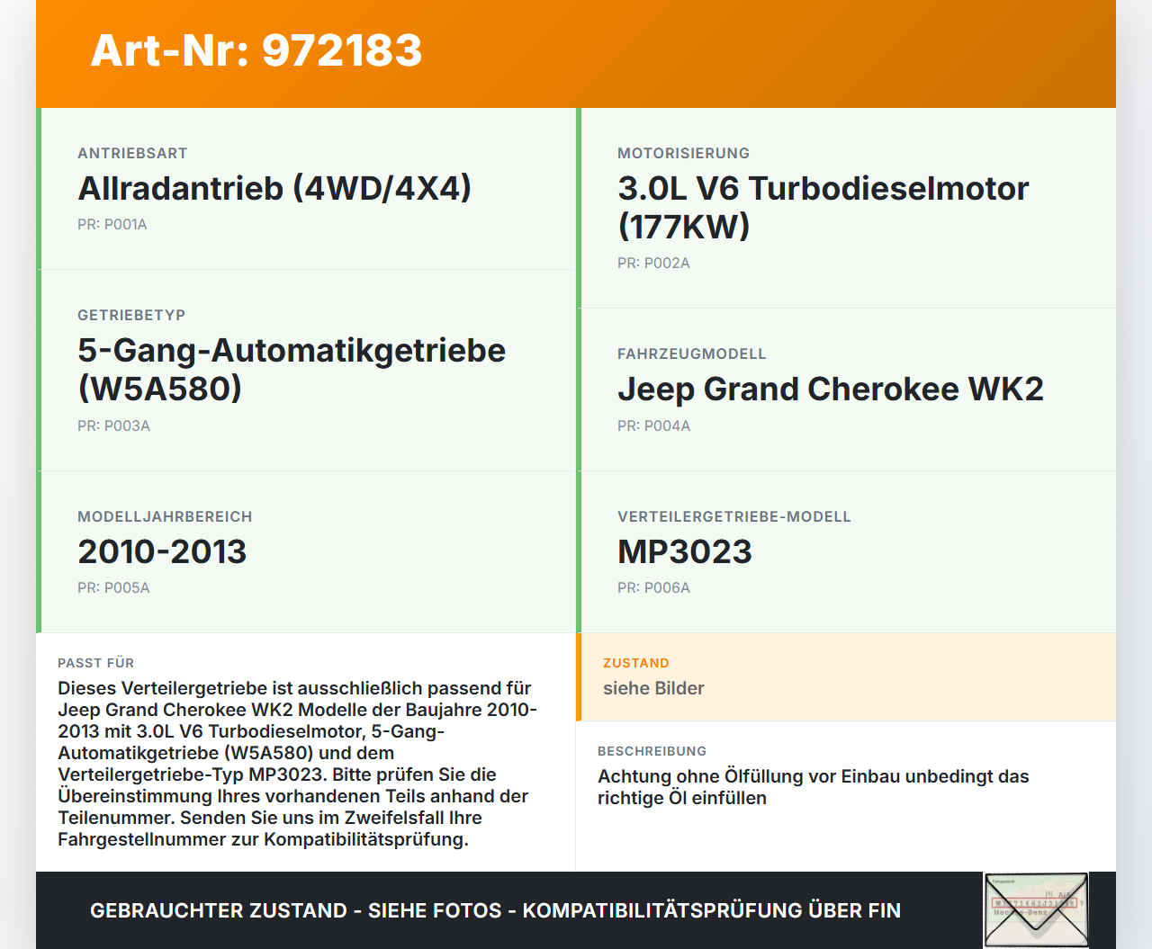 Jeep Grand Cherokee WK2 10-13 3,0d 177KW 4WD Verteilergetriebe Getriebe Jeep Grand Cherokee WK2 10-13 11.02.2011... Vorschau 3