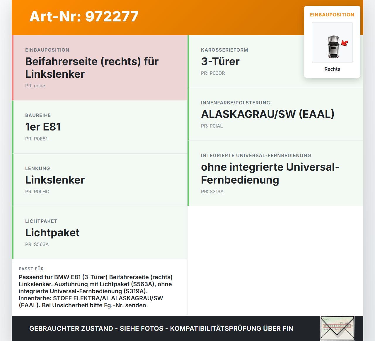 BMW E81 1er LCI 120i Sonnenblende Rechts für Beifahrer BMW E81 1er LCI 120i 18.08.2008 gebraucht Vorschau 3