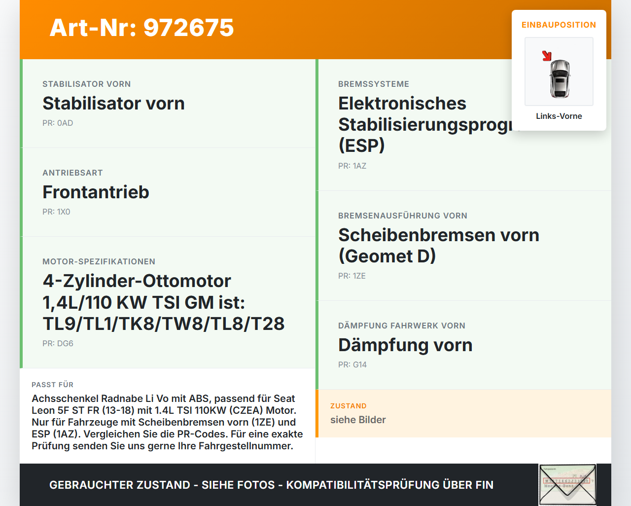 Seat Leon 5F ST FR 13-18 TSI 1,4 110KW Achsschenkel Radnabe mit ABS Links Vorne Seat Leon 5F ST FR 13-18 25.01.2016... Vorschau 3