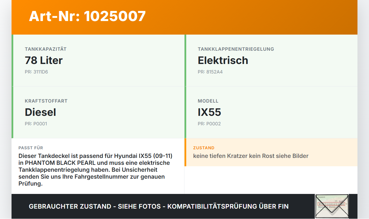 Hyundai IX55 09-11 Tankdeckel Tankklappe Hyundai IX55 09-11 09.02.2012 695103J000 gebraucht Vorschau 3