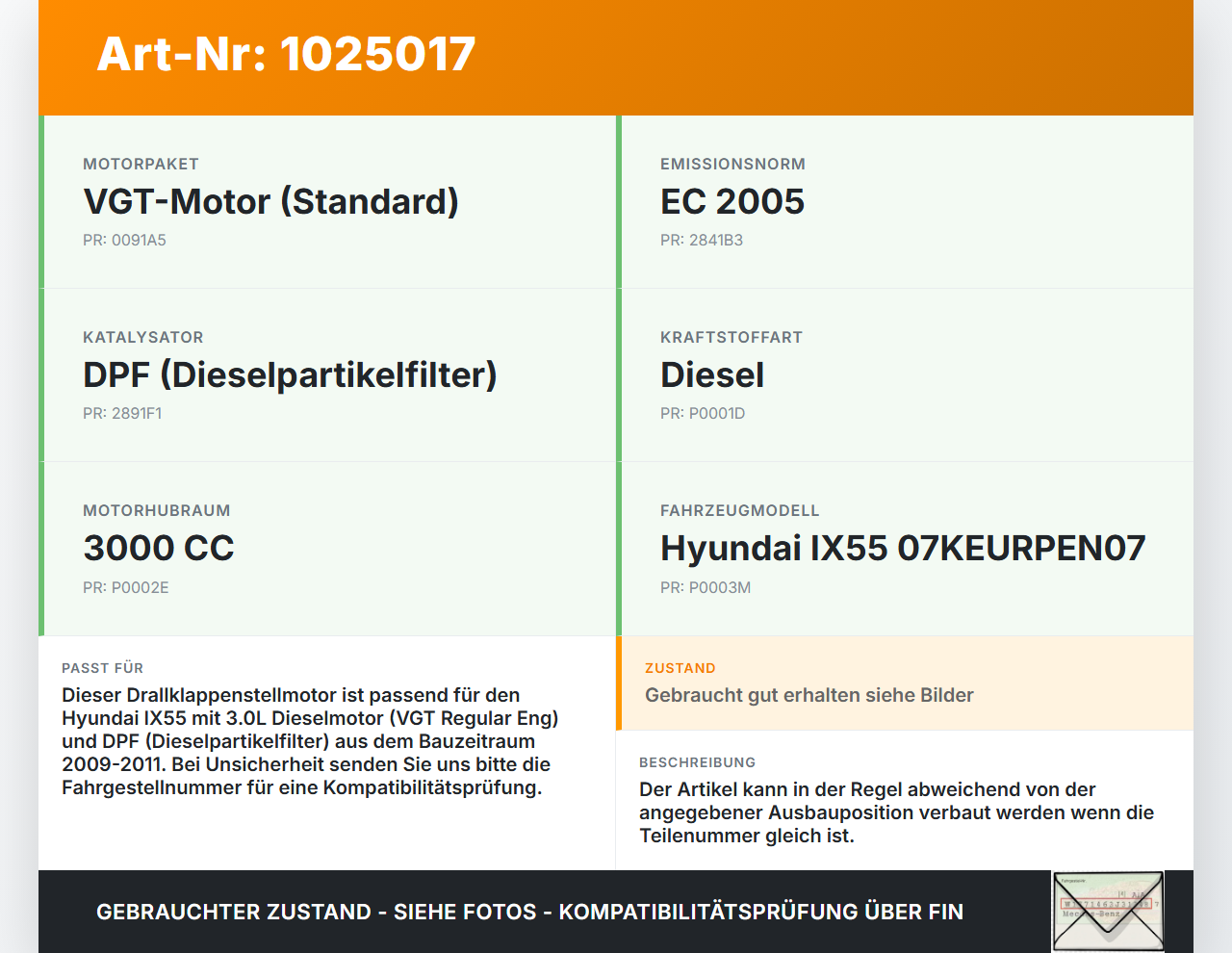 Hyundai IX55 09-11 Drallklappenstellmotor Stellmotor Pos.1 Hyundai IX55 09-11 09.02.2012 gebraucht Vorschau 3