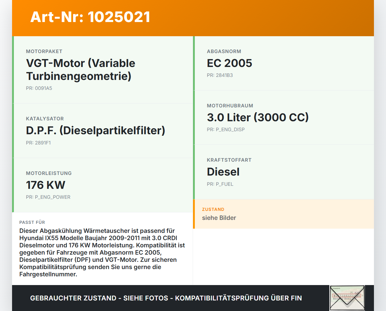 Hyundai IX55 09-11 CRDI 3,0 176KW Abgaskühlung Wärmetauscher für AGR Hyundai IX55 09-11 09.02.2012 28430-3A003... Vorschau 3