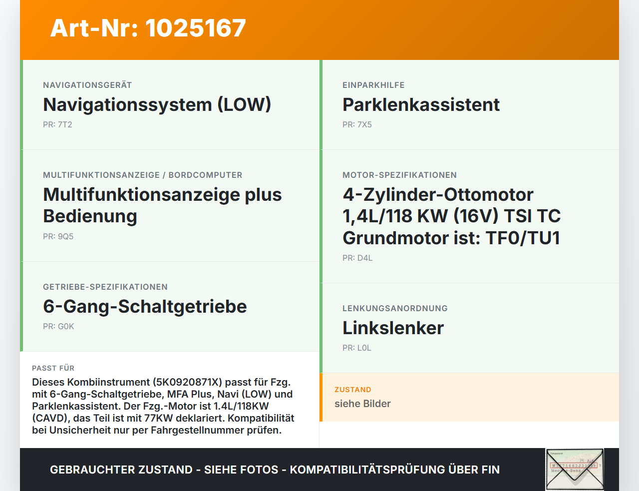 VW Golf 6 VI 5K 08-12 TSI 1,4 77KW Kombiinstrument Tacho VW Golf 6 VI 5K 08-12 14.07.2011 5K0920871X A2C81401500... Vorschau 3