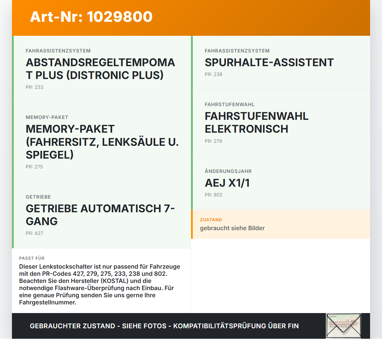 Mercedes E500 W212 09-13 Lenkstockschalter Blinker Wischer Kombischalter Mercedes E500 W212 09-13 06.12.2011... Vorschau 3