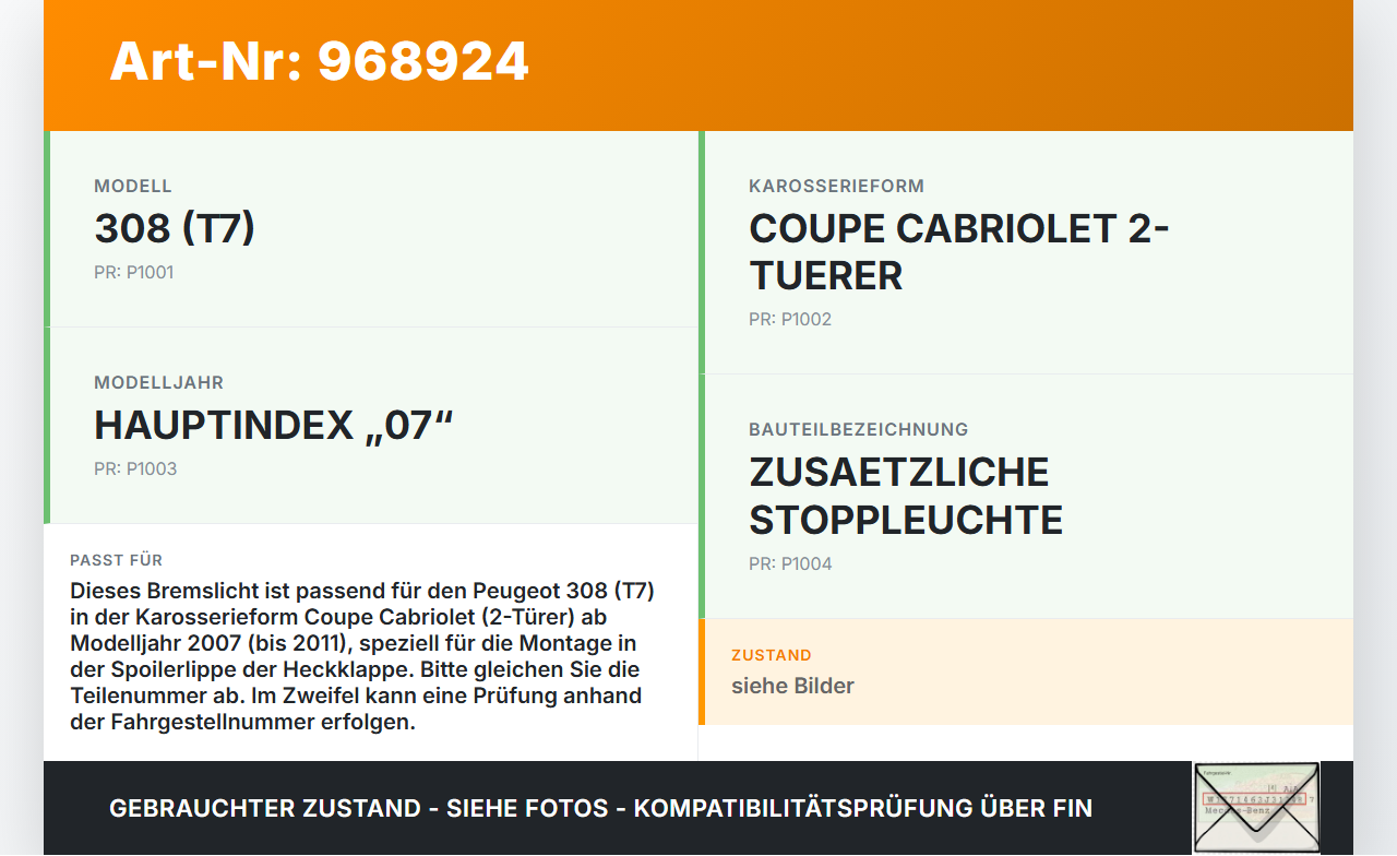 Peugeot 308 I CC T7 07-11 Cabriolet Bremslicht 3. Bremsleuchte für Klappe in Spoilerlippe Peugeot 308 I CC T7 07-11... Vorschau 3