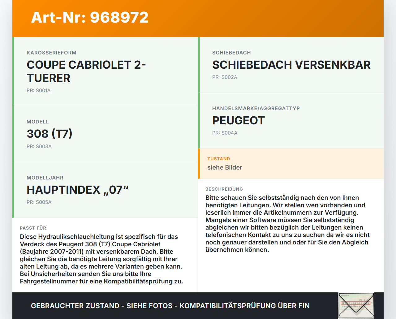 Peugeot 308 I CC T7 07-11 Cabriolet Hydraulik Schlauch Leitung 11 für Verdeck Peugeot 308 I CC T7 07-11 23.04.2009... Vorschau 3