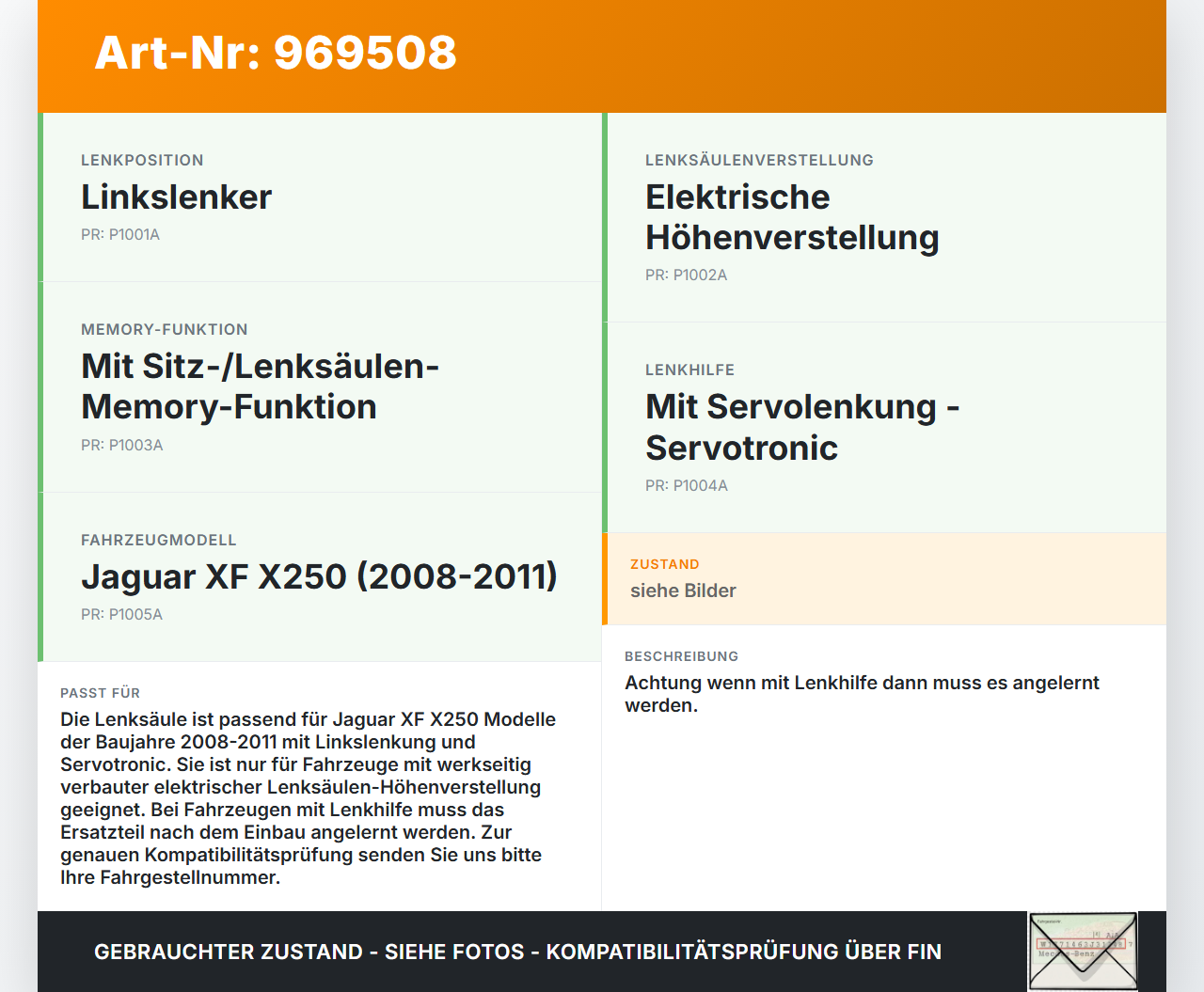 Jaguar XF X250 08-11 Lenksäule Elektrische Höhenverstellung Jaguar XF X250 08-11 08.04.2009 C2C36982 2W93-3C529-AM... Vorschau 3
