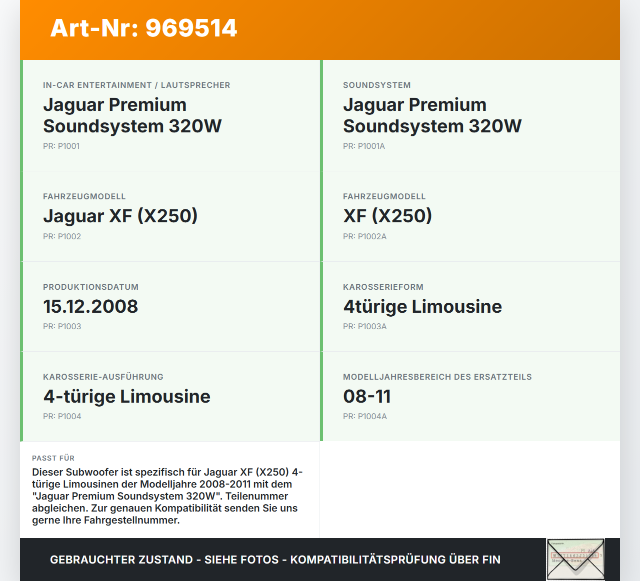 Jaguar XF X250 08-11 Lautsprecher Subwoofer Jaguar XF X250 08-11 08.04.2009 430407860131 HSS0084400373 gebraucht Vorschau 3