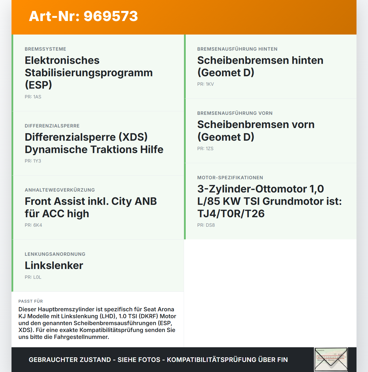 Seat Arona KJ 17-21 Hauptbremszylinder Bremszylinder Seat Arona KJ 17-21 22.03.2019 5Q1614019AC 100119102DE gebraucht Vorschau 3