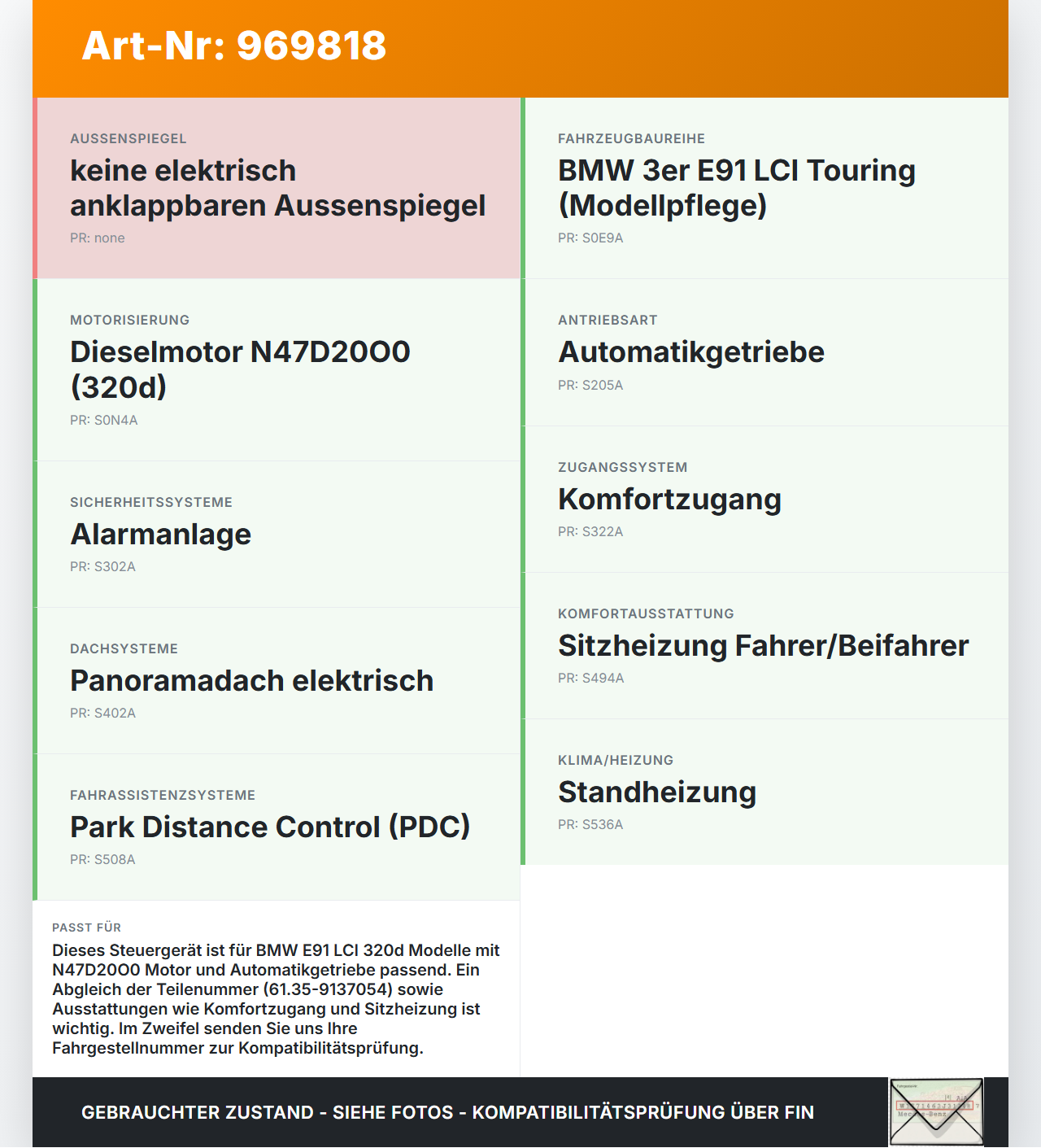 BMW E91 320D LCI 09-13 Steuergerät ECU Modul MDS Can-Bus BMW E91 320D LCI 09-13 30.09.2009 9137054 61359137054... Vorschau 3