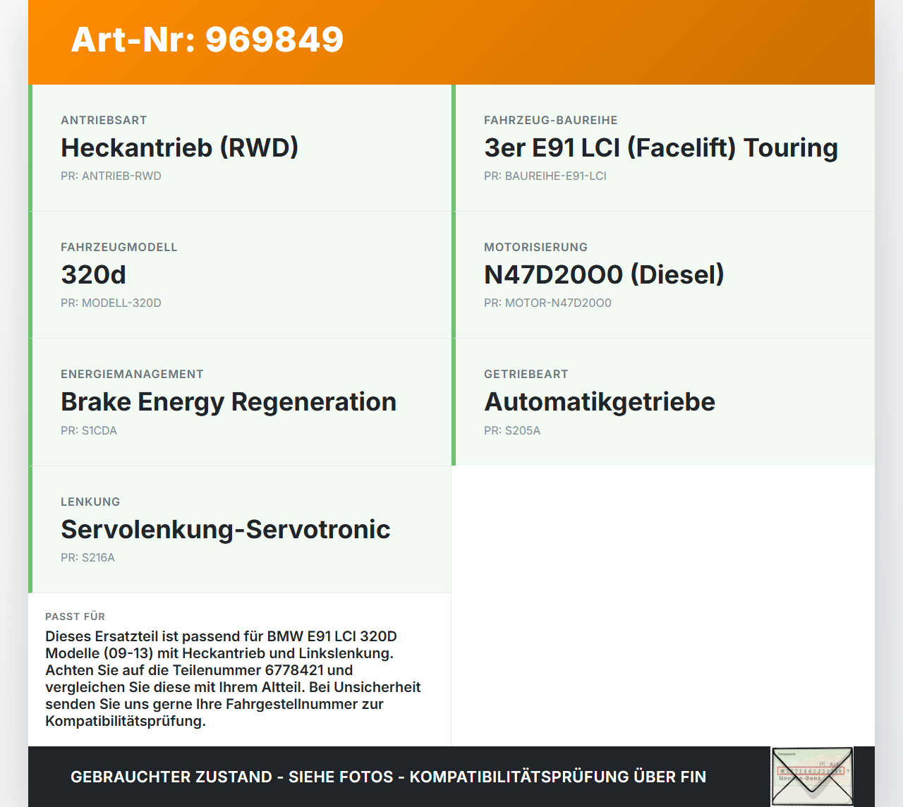 BMW E91 320D LCI 09-13 Kombi ESP Sensor Steuergerät Drehratensensor BMW E91 320D LCI 09-13 30.09.2009 6850374... Vorschau 3
