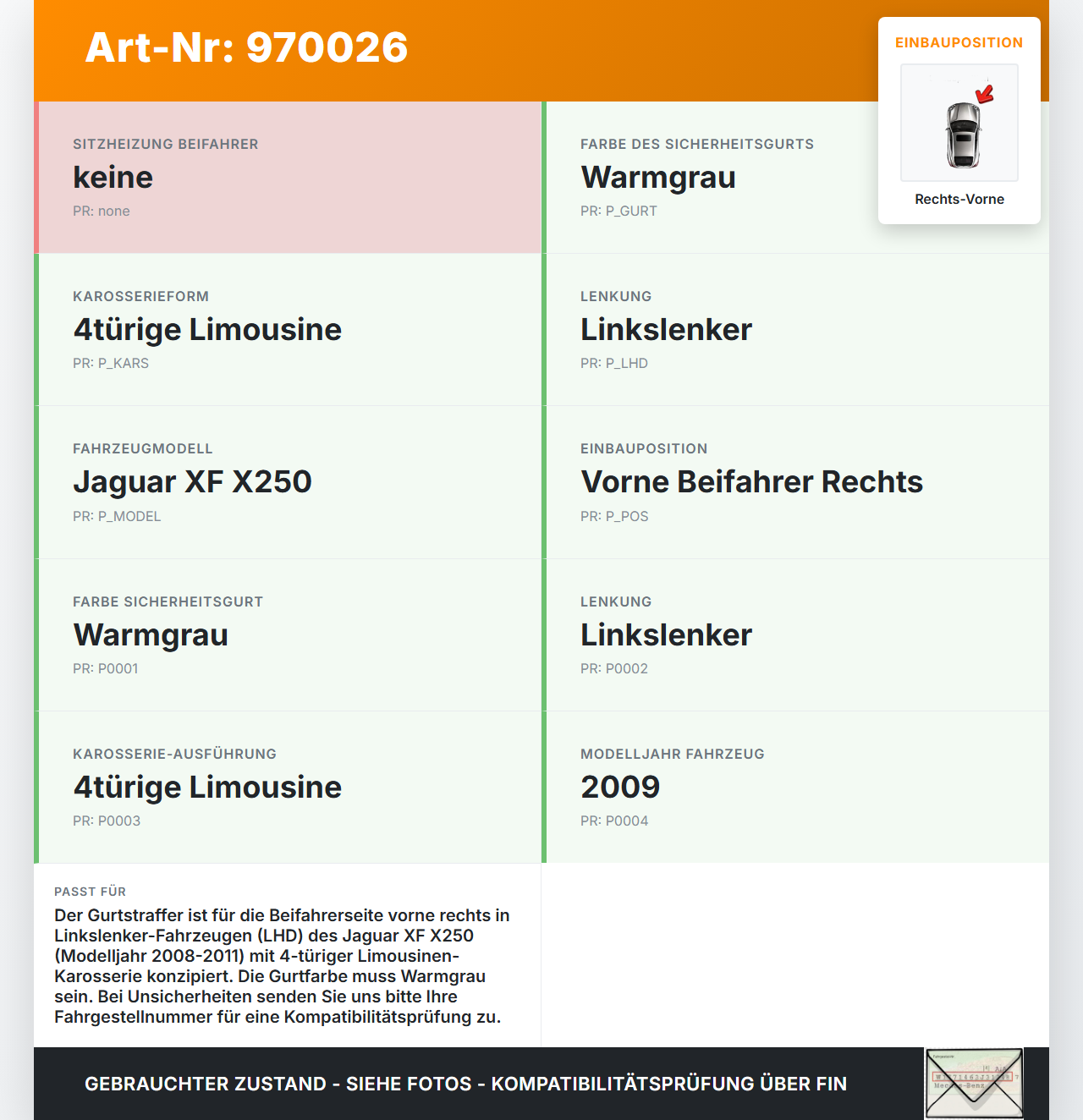 Jaguar XF X250 08-11 Lim Gurtstraffer Gurtschloss Beifahrer Rechts Vorne Jaguar XF X250 08-11 08.04.2009... Vorschau 3