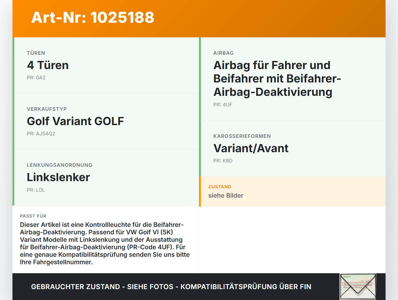 VW Golf 6 VI 5K 08-12 TSI 1,4 77KW Kontrollleuchte Beifahrer Airbag Off Anzeige VW Golf 6 VI 5K 08-12 14.07.2011... Vorschau 3