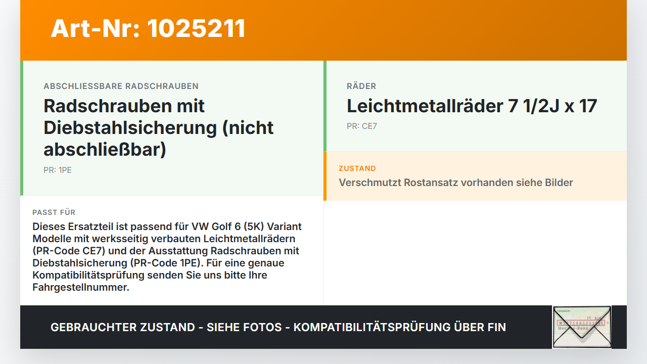VW Golf 6 VI 5K 08-12 Satz Radschrauben Schraube Radbolzen mit Sicherheitsnuss VW Golf 6 VI 5K 08-12 14.07.2011... Vorschau 3