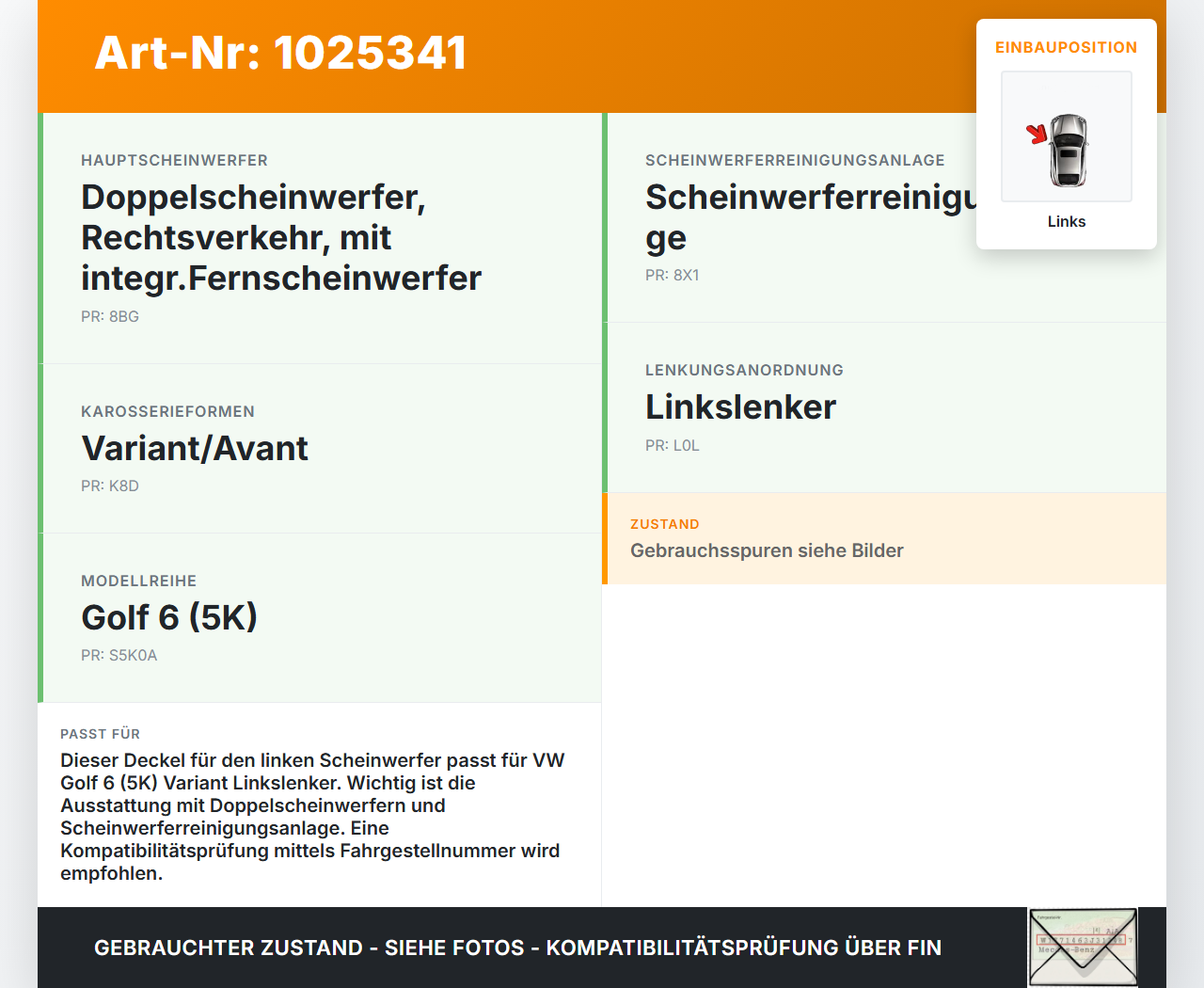 VW Golf 6 VI 5K 08-12 TSI 1,4 77KW Deckel für Scheinwerfer Links Pos.1 VW Golf 6 VI 5K 08-12 14.07.2011 3C0941607A... Vorschau 3