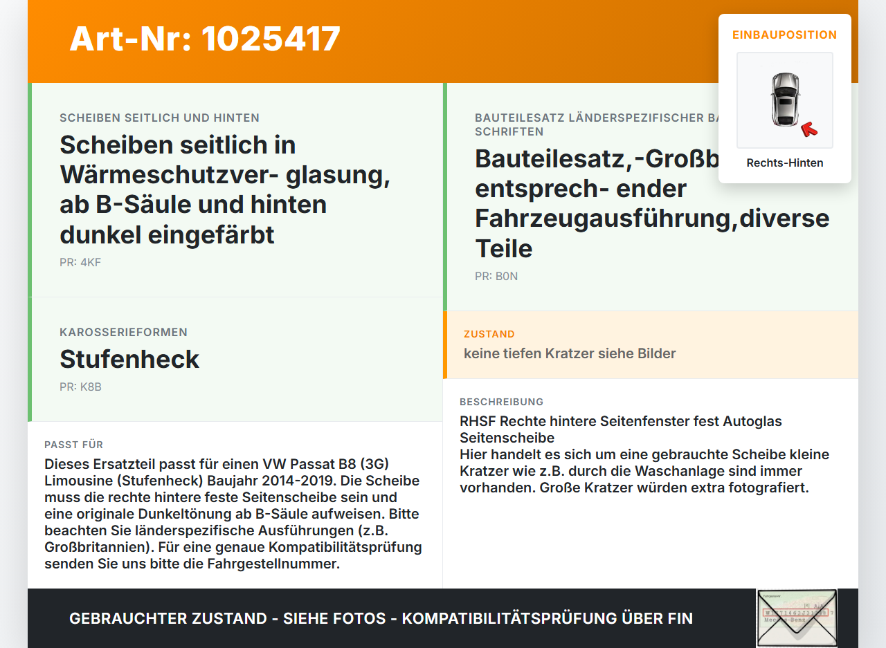 VW Passat B8 3G 14-19 Lim Seitenscheibe Feste Scheibe Rechts Hinten Orig. getönt VW Passat B8 3G 14-19 20.07.2015... Vorschau 3