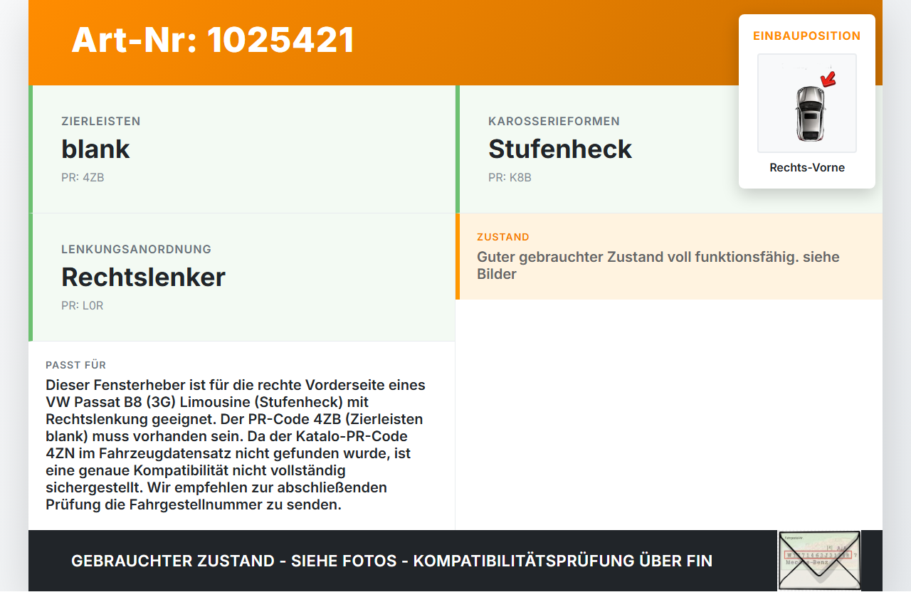 VW Passat B8 3G 14-19 Lim Fensterheber o. FH-Motor Rechts Vorne VW Passat B8 3G 14-19 20.07.2015 3G0837462B gebraucht Vorschau 3