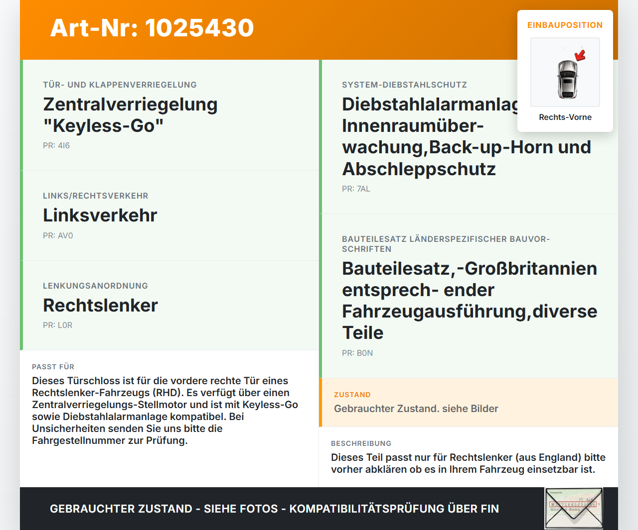 VW Passat B8 3G 14-19 Lim RHD Türschloss m. ZV Stellmotor Rechts Vorne VW Passat B8 3G 14-19 20.07.2015 5E2837016... Vorschau 3