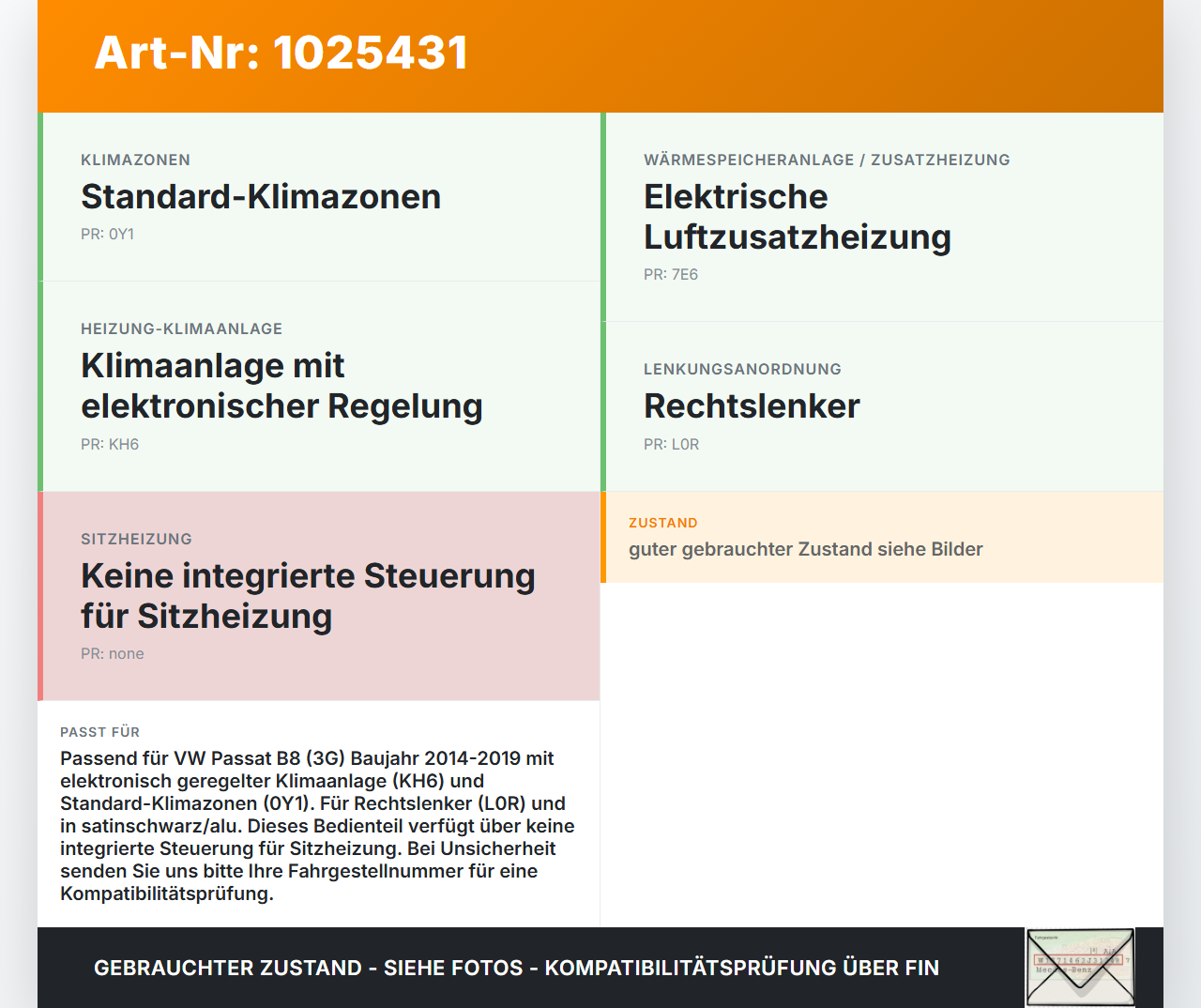 VW Passat B8 3G 14-19 Bedienteil Bedienelement Heizung Klimabedienteil VW Passat B8 3G 14-19 20.07.2015 5G0907426AF... Vorschau 3