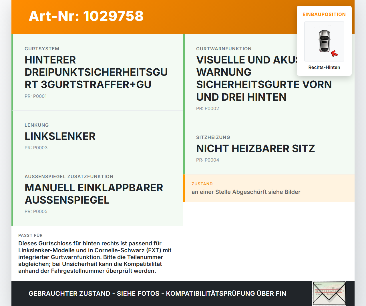 Citroen C4 Cactus 14-18 Gurtschloss Rechts Hinten Citroen C4 Cactus 14-18 01.01.2015 98059713XT 34165600 gebraucht Vorschau 3