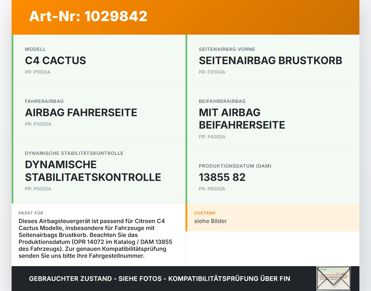 Citroen C4 Cactus 14-18 Airbag Steuergerät Airbagsteuergerät Citroen C4 Cactus 14-18 01.01.2015 9810106480... Vorschau 3