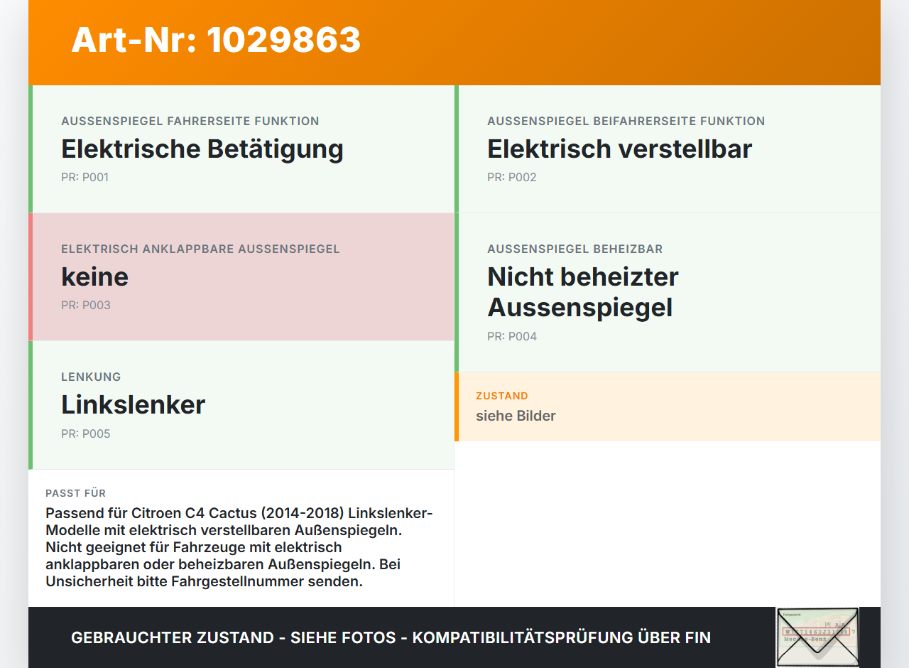 Citroen C4 Cactus 14-18 Spiegelverstellung Aussenspiegel Schalter Citroen C4 Cactus 14-18 01.01.2015 96673722ZD... Vorschau 3
