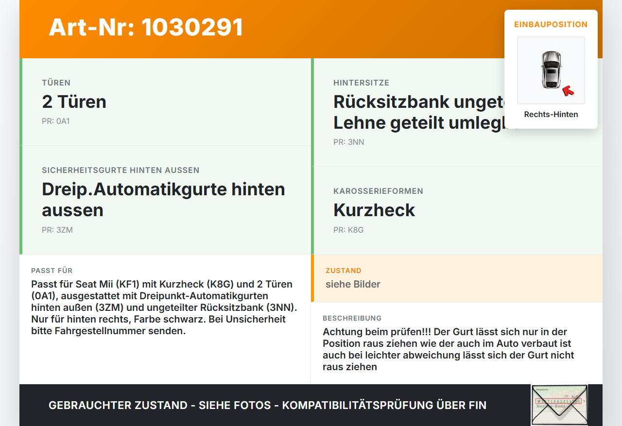Seat Mii KF1 11-16 Gurt Sicherheitsgurt Rechts Hinten Seat Mii KF1 11-16 30.03.2016 1S0857806B 1S0857806BRAA gebraucht Vorschau 3