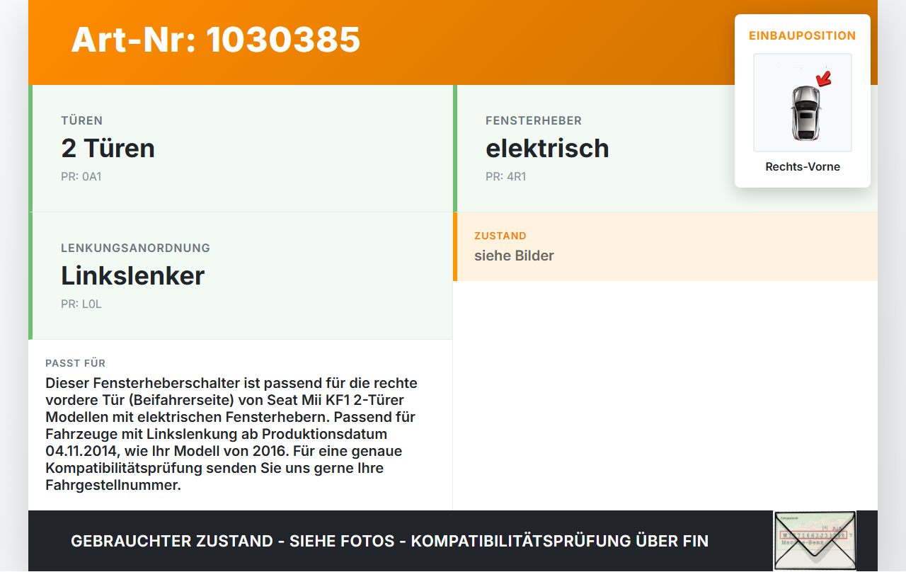 Seat Mii KF1 11-16 Fensterheberschalter Schalter Rechts Vorne Seat Mii KF1 11-16 30.03.2016 1S0959855 gebraucht Vorschau 3