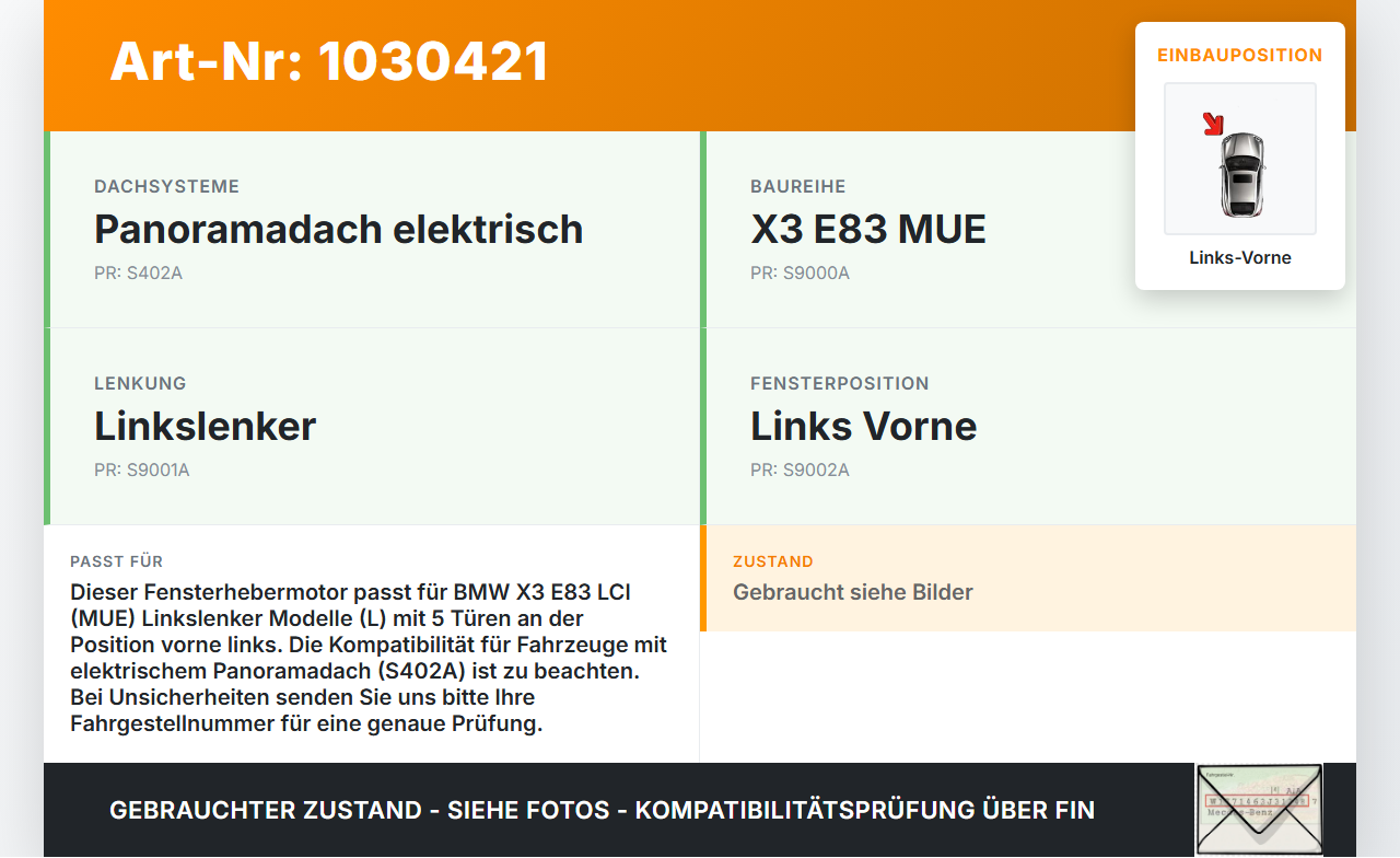 BMW X3 E83 LCI 06-10 Fensterhebermotor mit Fensterheber Links Vorne BMW X3 E83 LCI 06-10 09.07.2008 083-005... Vorschau 3