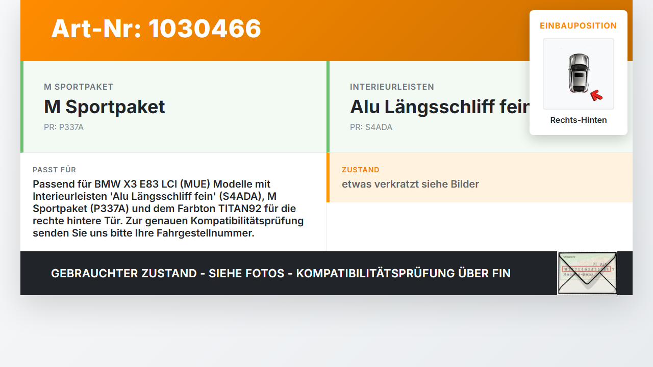 BMW X3 E83 LCI 06-10 Blende Innen Verkleidung Tür Zuziehgriff Rechts Hinten BMW X3 E83 LCI 06-10 09.07.2008... Vorschau 3
