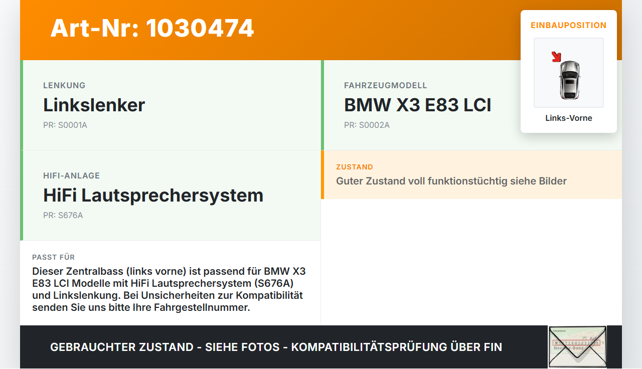 BMW X3 E83 LCI 06-10 Lautsprecher Links Vorne Zentralbass BMW X3 E83 LCI 06-10 09.07.2008 9144202 9144202... Vorschau 3