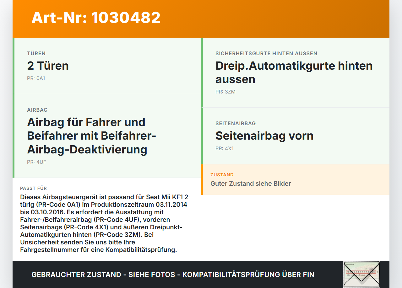 Seat Mii KF1 11-16 Airbag Steuergerät Airbagsteuergerät Seat Mii KF1 11-16 30.03.2016 1S0959655B 0285011772 gebraucht Vorschau 3