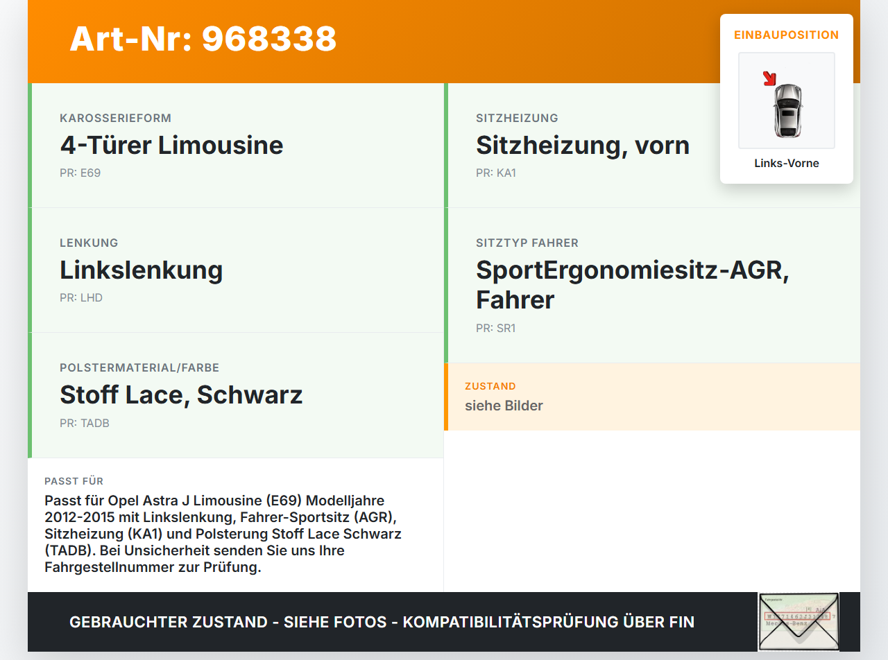 Opel Astra J 12-15 Lim Sitzbezug Rückenpolster Links Vorne für Fahrer Sitz beheizt Opel Astra J 12-15 09.12.2014... Vorschau 3