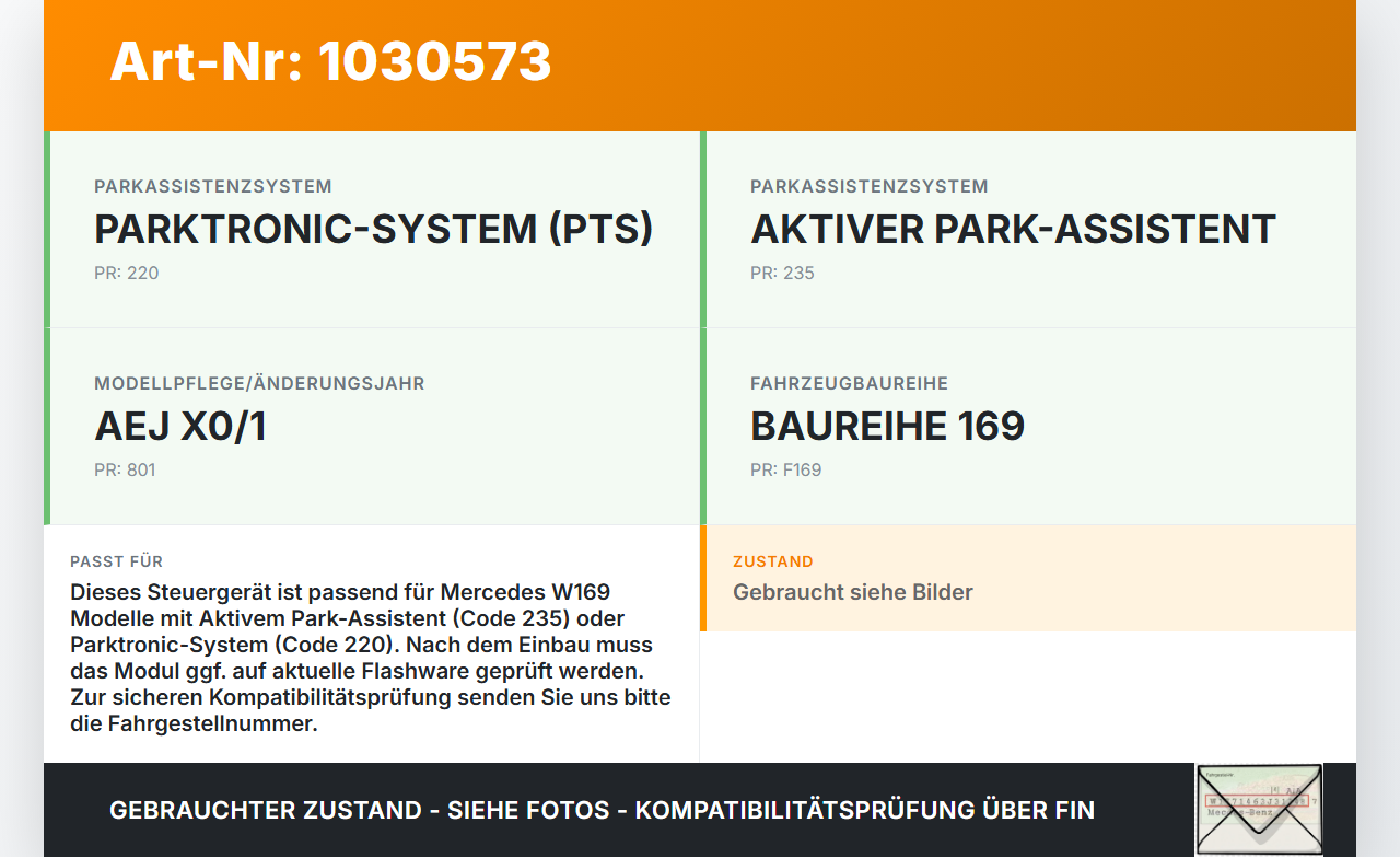 Mercedes A160 W169 08-12 Steuergerät ECU Modul Einparkhilfe PDC SG Mercedes A160 W169 08-12 22.09.2010 A1699000000... Vorschau 3