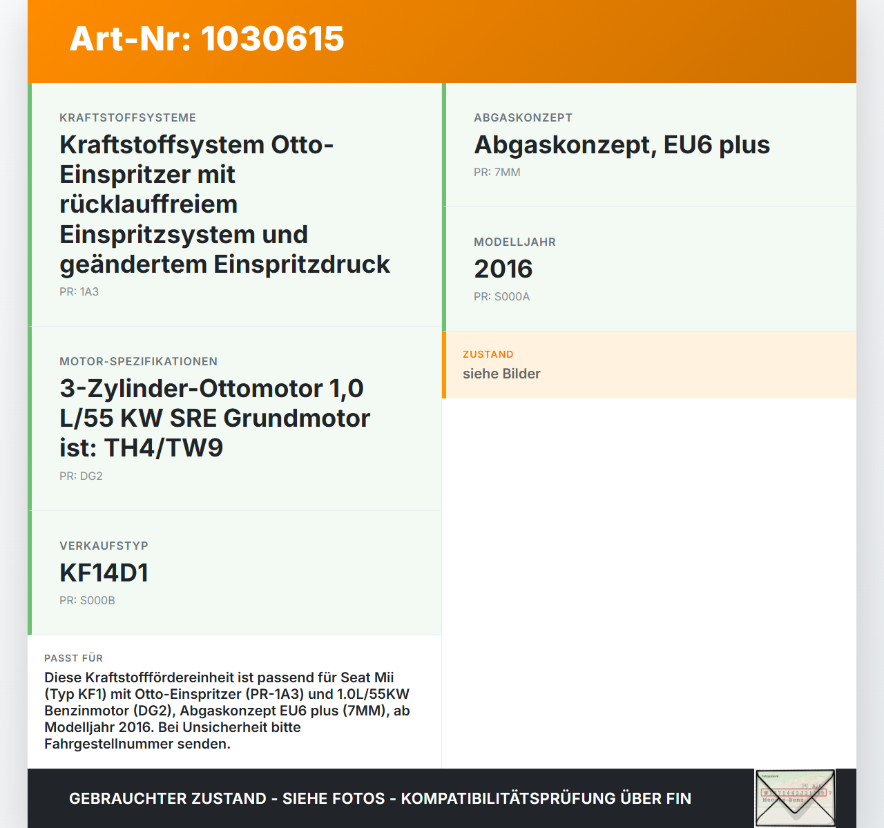 Seat Mii KF1 11-16 1,0 55KW Kraftstoffpumpe Benzinpumpe Fördereinheit Seat Mii KF1 11-16 30.03.2016 1S0919051G... Vorschau 3