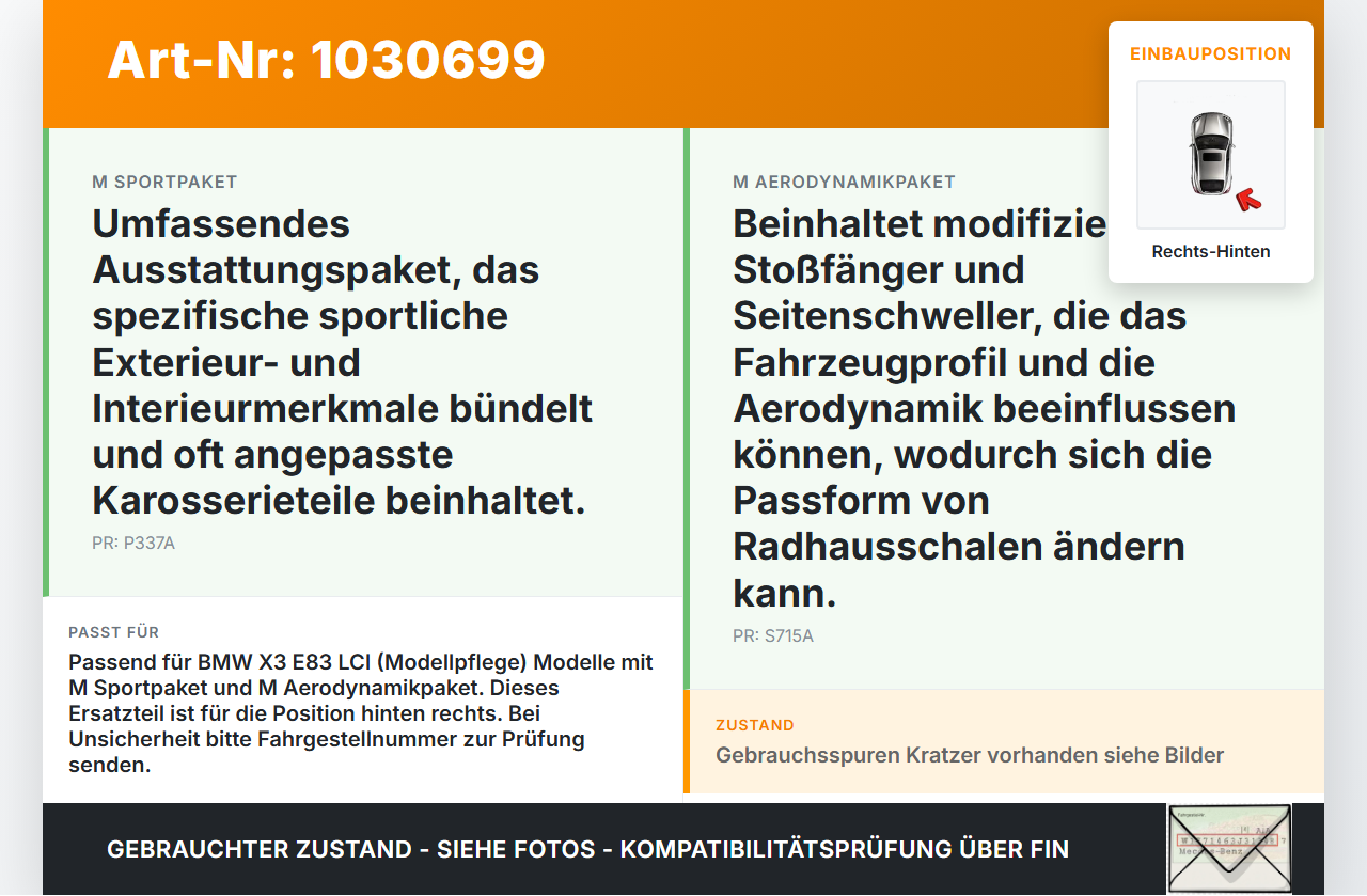 BMW X3 E83 LCI 06-10 Radhausschale Verkleidung Radlauf für Kotflügel Rechts Hinten BMW X3 E83 LCI 06-10 09.07.2008... Vorschau 3
