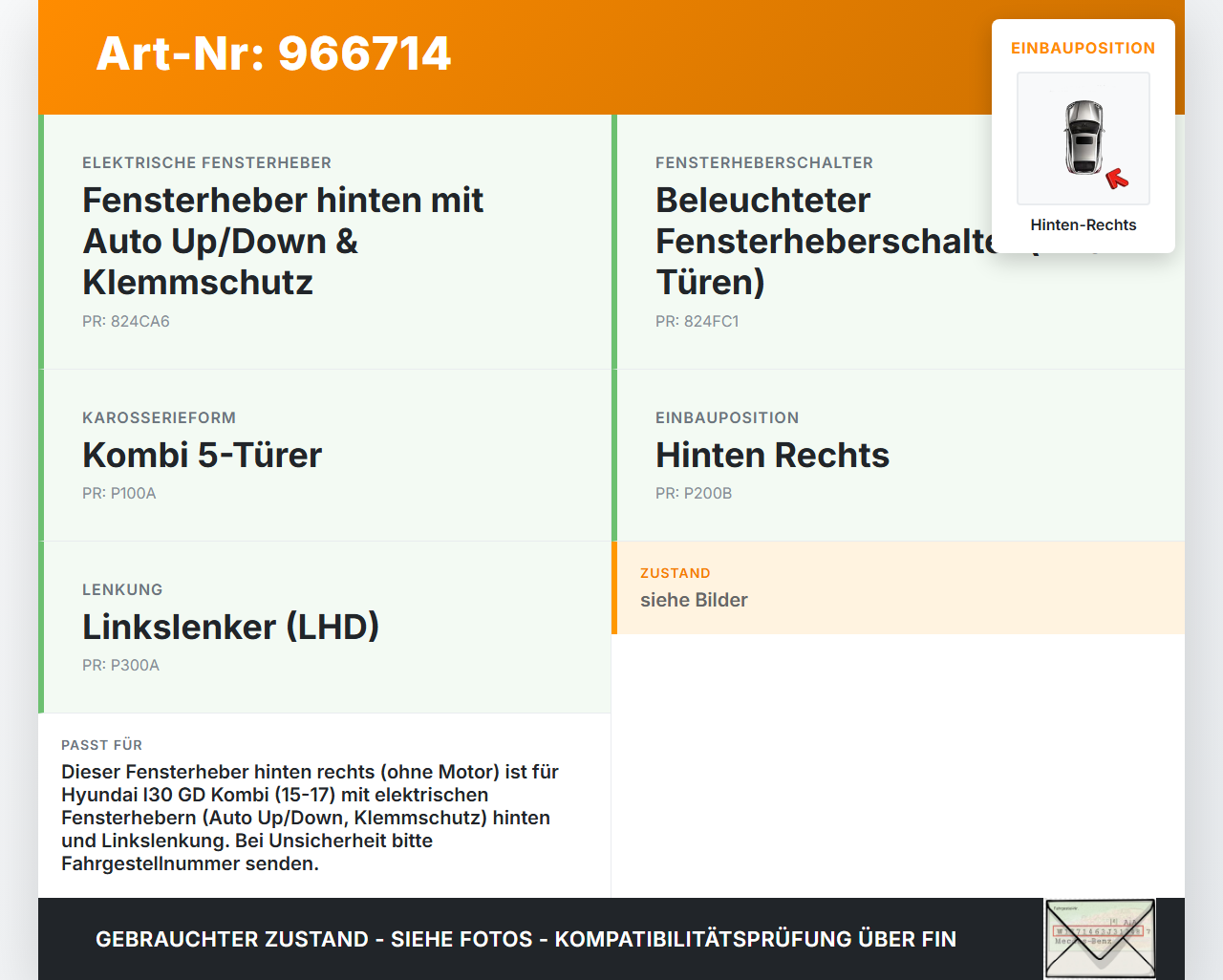 Hyundai I30 GD 15-17 Kombi Fensterheber o. FH-Motor Hinten Rechts Hyundai I30 GD 15-17 08.07.2015 83481A6010... Vorschau 3